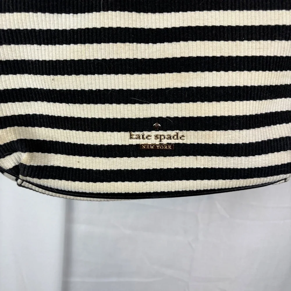 Kate Spade Black White Striped Crossbody Bag Top Handle Purse PXRU4669